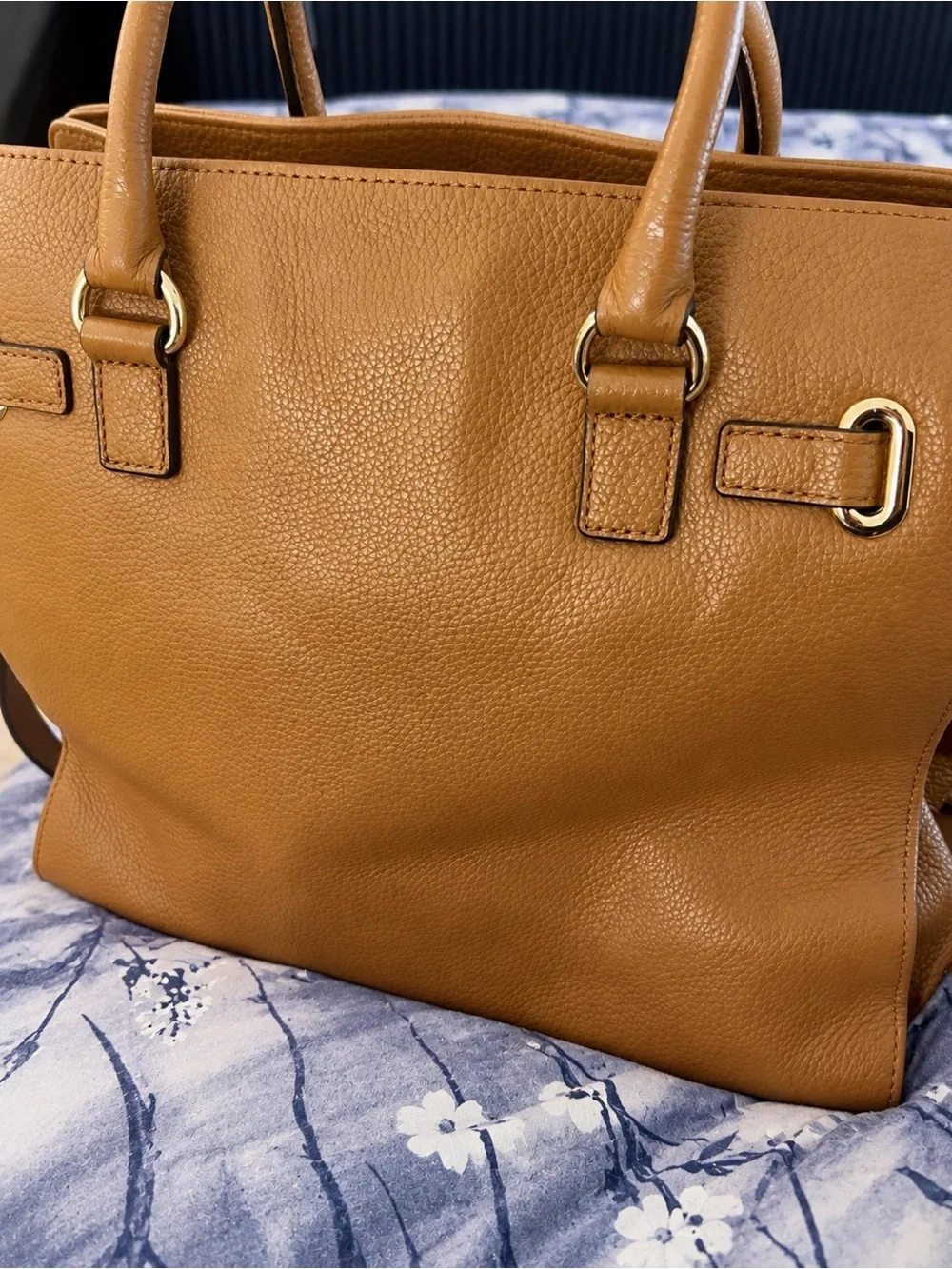 Michael Kors Hamilton Luggage Brown Pebbled Leather Large Satchel Shoulder Bag